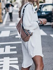 cheap Shirts-Women&#039;s Shirt Linen-Inspired Shirts Button Up Casual Long Sleeve Shirt Collar White Spring &amp;  Fall