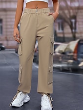 levne dámské cargo kalhoty-Dámské Kargo kalhoty Plná délka Pevná barva Černá Khaki Šedá Jaro &amp; podzim