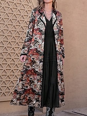 cheap Print Coats-Women&#039;s Maxi Dress Boho Dress Graphic Geometric Vintage Casual Daily Date Vacation Loose Long Sleeve Shirt Collar Dress Regular Fit Black Fall Winter S M L XL