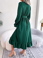 abordables Robe de cocktail-Robe casual Robe Évasée Robe Trapèze Femme Robe mi-longue Patchwork Avec ceinture Sport &amp; Loisir Plein Air Décontractées Col V manche longue Standard Noir Vin Vert S M L XL