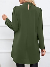 preiswerte Elegante Oberteile-Damen Hemd Bluse Feste Farbe Basic Brautkleider schlicht Langarm Rollkragen Normale Oberteile Täglich Rüsche Schwarz Armeegrün Blau Herbst Winter