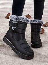 economico Stivali di neve e inverno-stivali da neve invernali impermeabili da donna - design trapuntato bordeaux con fodera in pelliccia sintetica e cinturini regolabili per il freddo all&#039;aperto