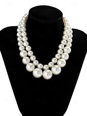 abordables Collar de mujer-Elegante collar de perlas de imitación de varias capas | Joyería clásica y llamativa para mujeres | Perfecto para bodas, fiestas y eventos formales
