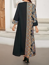 abordables Robes Bohémiennes-Femme Robe Maxi Robe casual Robe Caftan robe boheme Décontractées du quotidien Standard Géométrique Manches 3/4 Col cranté Noir Printemps Automne