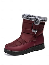 economico Stivali di neve e inverno-stivali da neve invernali impermeabili da donna - design trapuntato bordeaux con fodera in pelliccia sintetica e cinturini regolabili per il freddo all&#039;aperto