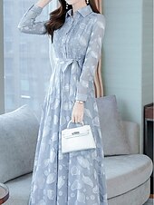 abordables Robe de cocktail-robe noire Femme Robe Maxi Graphic Mode Décontractées Mariage Soirée du quotidien Avec ceinture manche longue Col de Chemise Robe Standard Noir Bleu de minuit Gris Printemps Automne S M L