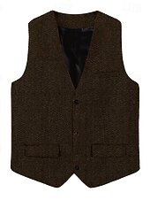 baratos Colete Masculino-Homens Colete Colete de terno Casamento Traje de festa para noite Festival Vintage Casual Misto de Algodão Cor Sólida Comum 1 Botão Decote V Delgado Preto Vinho Vermelho Azul Marinha Colete