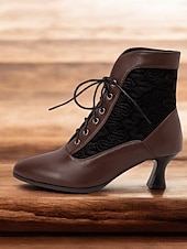 economico anni 1930-stivaletti allacciati in stile vittoriano nero da donna con pannello in pizzo e tacchi a gattino - elegante stile vintage per occasioni formali e casual