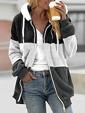 cheap Furs &amp; Leathers-Women&#039;s Winter Coat Winter Jacket Fleece Jacket Teddy Coat Outdoor Street Daily Fall Winter Regular Coat Regular Fit Warm Breathable Comtemporary Stylish Jacket Long Sleeve Stripe with Pockets Full
