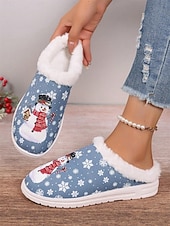 preiswerte Damen Weihnachtschuhe-Weihnachts-Schneemann-Hausschuhe für Damen mit Kunstfellfutter – gemütliche und festliche Winterschuhe für den Innenbereich