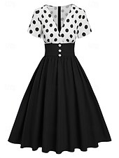 Χαμηλού Κόστους Φορέματα-Ρετρό vintage 1950 στολές Grease rockabilly midi φόρεμα swing dress φούστα flare high waist πολka dots A-line deep V fancy dress γυναικείο καρναβάλι νέα χρονιά tea party καθημερινά ρούχα