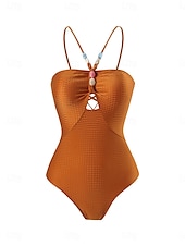cheap One-piece swimsuits-Women&#039;s Swimwear One Piece 2 Piece Monokini Skirt Swimsuit Backless Tummy Control High Waist Slim Vacation Beach Wear Leaves Halter Neck Sleeveless Bathing Suits