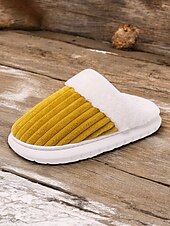 cheap Women&#039;s Slippers &amp; Flip-Flops-Women&#039;s Mustard Yellow Indoor Slippers with Faux Fur Lining, Ribbed Design, and Anti-Slip Sole – Cozy and Warm for Winter