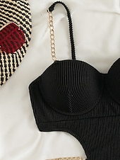 voordelige Eendelige badpakken-Dames Zwemkleding Bikini 2 stuks Brutaal Zwempak Blote rug Slank Vakantie Strand Kleding Effen Kleur V-hals Mouwloos Badpakken