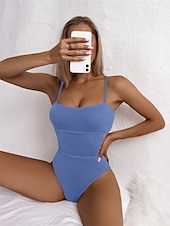 preiswerte Einteilige Badeanzüge-Damen Badeanzug Ein Stück Monokini Bademode Rückenfrei Bauchkontrolle Hohe Taillenlinie Schlank Urlaub Strandbekleidung Feste Farbe Halfterhals Ärmellos Badeanzüge