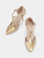 economico Semi-formale-eleganti tacchi a spillo con cinturino a T in vernice rossa da donna - ideali per matrimoni e occasioni speciali