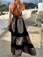 ieftine Rochii de Vacanță-rochie maxi de dama cu decolteu geometric geometric fara maneci vara primavara