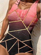 levne Jednodílné plavky-Ženské plavky One Piece Monokini plavky bez zadní části kontrola bříška vysoký pas štíhlý dovolená plážové oblečení ombre geometrický tvar U bez rukávů plavky