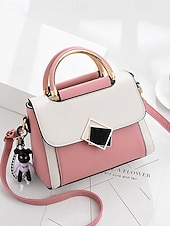 Недорогие Сумки с ручками сверху и шопперы-женская двухцветная сумка с золотой ручкой и ремнем через плечо | элегантная и стильная небольшая сумка через плечо для повседневного использования