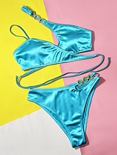 preiswerte Bikini-Sets-Damen Badeanzug Bikinis 2 Stück Cheeky-Bikinihose Bademode Rückenfrei Schlank Urlaub Strandbekleidung Feste Farbe V-Wire Ausschnitt Ärmellos Badeanzüge