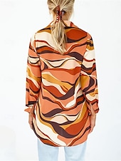 preiswerte Damen Urlaub Oberteile-Damen Hemd Bluse Graphic Farbblock Gestreift Basic Brautkleider schlicht Langarm Hemdkragen Normale Oberteile Täglich Knopf Bedruckt Orange Braun Beige Herbst Winter