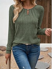 Women's T Shirt Plain Fashion Modern Casual Long Sleeve Crew Neck Regular Tops Daily Weekend Pink Green Khaki Fall Winter 18