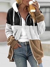 cheap Furs &amp; Leathers-Women&#039;s Winter Coat Winter Jacket Fleece Jacket Teddy Coat Outdoor Street Daily Fall Winter Regular Coat Regular Fit Warm Breathable Comtemporary Stylish Jacket Long Sleeve Stripe with Pockets Full