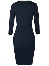 ieftine rochie midi neagra-Pentru femei Rochie de lucru Rochie de schimb Elegant Birou Zilnic Rochii Midi Zdrobit Stil Nautic Lungime Manșon 3/4 Simplu Zvelt Albastru Închis Primăvară Toamnă S M L XL 2XL