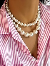 abordables Collar de mujer-Elegante collar de perlas de imitación de varias capas | Joyería clásica y llamativa para mujeres | Perfecto para bodas, fiestas y eventos formales