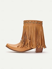 tanie Kowboj i zachodnie buty-czarne botki damskie w stylu western z frędzlami i ćwiekami – modne obuwie inspirowane stylem boho na festiwale i na co dzień