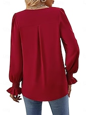 economico Top eleganti-Per donna Camicia Blusa Tinta unica Essenziale Informale Manica lunga A V Top regolari Giornaliero Rosso Fucsia Cachi Autunno Inverno