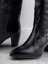 levne Cowboy &amp; Western Boots-černé westernové boty z umělé kůže po kolena se špičatou špičkou a blokovými podpatky – elegantní styl kovbojky pro ženy