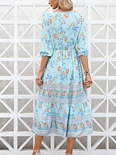 ieftine Rochii Boho-Pentru femei Rochii Midi Rochie casual Rochie leagăn Rochie A line Rochie Boho Casual Zilnic Fit regulat Floral Lungime Manșon 3/4 În V Roz Îmbujorat Albastru piscină Caisă Vară Primăvară Toamnă