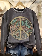 abordables Sweats à capuche-pull femme décontracté lettre vêtements de tous les jours décontracté col rond imprimé manches longues gris automne hiver