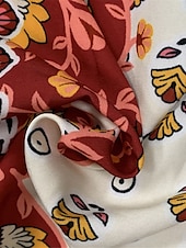 billige Boho-kjoler-Dame Maxikjole Skjortekjole Uformell kjole Swingkjole Kjole med A-linje Fritid Daglig Normal Blomstret Langermet Skjortekrage Rød Sommer Vår Høst