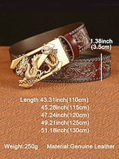 رخيصةأون أحزمة رجالية-حزام جلدي بني للرجال بتصميم تنين منقوش وإبزيم ذهبي - طراز عتيق، مثالي للارتداء الرسمي وغير الرسمي