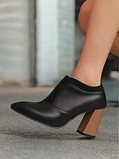 baratos Botas de tornozelo-botins femininos de couro sintético verde com bico fino e salto bloco – sapatos modernos e sofisticados para uso no escritório e na noite
