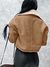 billiga Jackor i konstläder-Dam Imitationsläderjacka Fleece-jacka Teddyrock Håller värmen Andningsfunktion Dragkedja Ficka Fleecefodrad Ledigt Slät Semester Gata Dagliga kläder Utekväll Dragkedja Kort Nedvikt Normal Långärmad