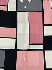 abordables Tops à Rayures et Géométriques pour Femmes-Femmes Chemise Plaid Occasionnel manche longue Col de chemise Hauts Réguliers Travail Quotidien Boutons Imprimé Rose Claire Printemps Automne Hiver