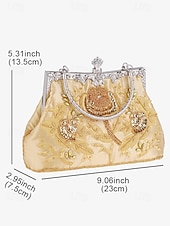 cheap Clutches &amp; Evening Bags-Women&#039;s Vintage Green Velvet Handbag with Beaded Floral Embroidery and Metal Frame – Elegant Evening Bag