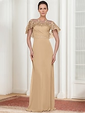 economico Lunghezza del pavimento-abito a trapezio abito per la madre della sposa elegante semplice scollo gioiello lunghezza pavimento chiffon manica corta con strato in pizzo tinta unita 2025
