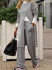 preiswerte Blusenanzüge für Damen-Damen T Shirt Chinesisch Chino Langarm Feste Farbe Schwarz Khaki Grau Frühling Regular Fit