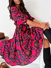 preiswerte Ausgefallene Kleider-Damen Midikleid Casual kleid Schaukelkleid A Linie Kleid Boho-Kleid Brautkleider schlicht Täglich Regular Fit Blumen Langarm V Ausschnitt Schwarz Gelb Rote Purpur Frühling Herbst