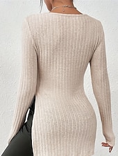 abordables Couleurs unies-Femme Pull Chandail Décontractées Flexible Couleur monochrome A côtes Col V Dentelle Patchwork Boutons manche longue Hauts longs Tricoter Extérieur du quotidien Fin de semaine Abricot Automne Hiver