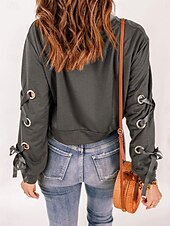 preiswerte Texturierte Kapuzenpullover &amp; Sweatshirts-Damen Pullover warm Mode einfarbig Rundhals Langarm Wein grau Herbst Winter