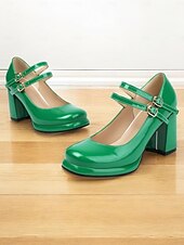 levne 50. léta 20. století-dámské retro podpatky mary jane s dvojitým páskem - lakované boty s blokovým podpatkem pro outfity inspirované vintage