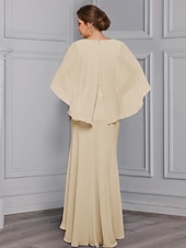 abordables Longueur du plancher-gaine / colonne robe plage mariage mère de la mariée robe élégante col en V longueur au sol en mousseline extensible demi-manche avec dentelle fleur à plusieurs niveaux 2025