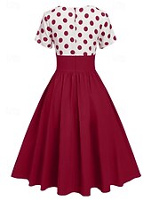 Χαμηλού Κόστους Φορέματα-Ρετρό vintage 1950 στολές Grease rockabilly midi φόρεμα swing dress φούστα flare high waist πολka dots A-line deep V fancy dress γυναικείο καρναβάλι νέα χρονιά tea party καθημερινά ρούχα