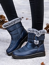 economico Stivali di neve e inverno-stivali da neve invernali impermeabili da donna - design trapuntato bordeaux con fodera in pelliccia sintetica e cinturini regolabili per il freddo all&#039;aperto