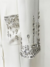 preiswerte Bodenlänge-Schwarz Weiß Blazer A-Linie Abendkleid Vintage Smoking Kleid Formal Hochzeit Bodenlänge Lange Ärmel Hemdkragen mit Strass Glitzer 2025